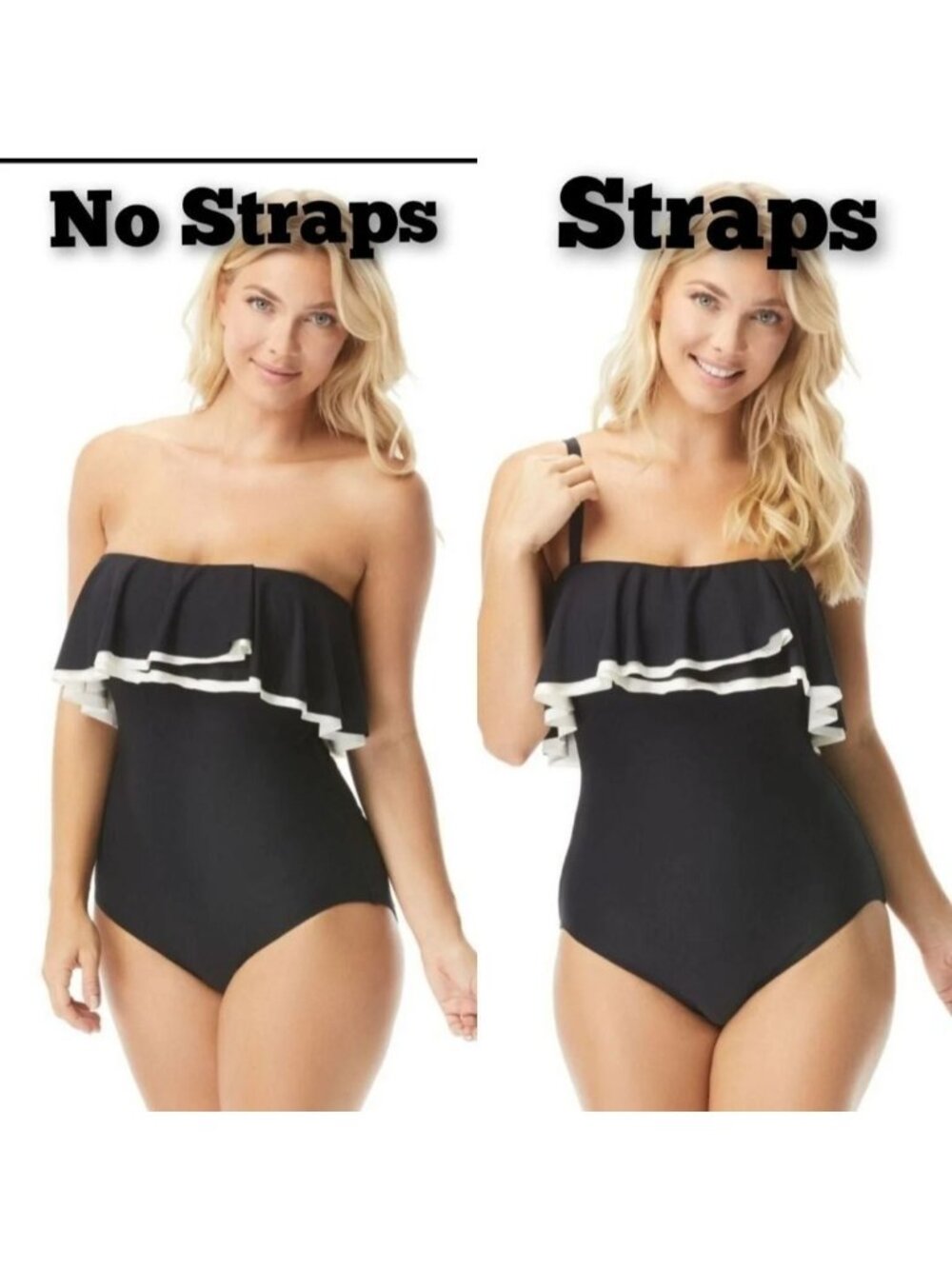 Coco Reef 14/38C Ruffle Bandeau Removable Straps Swimwear One-Piece Bathing Suit - Picture 8 of 13